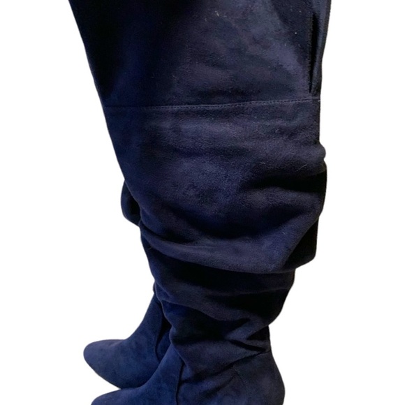 Navy blue slouchy knee high faux suede boots pointed toe like new 8 - Picture 9 of 13